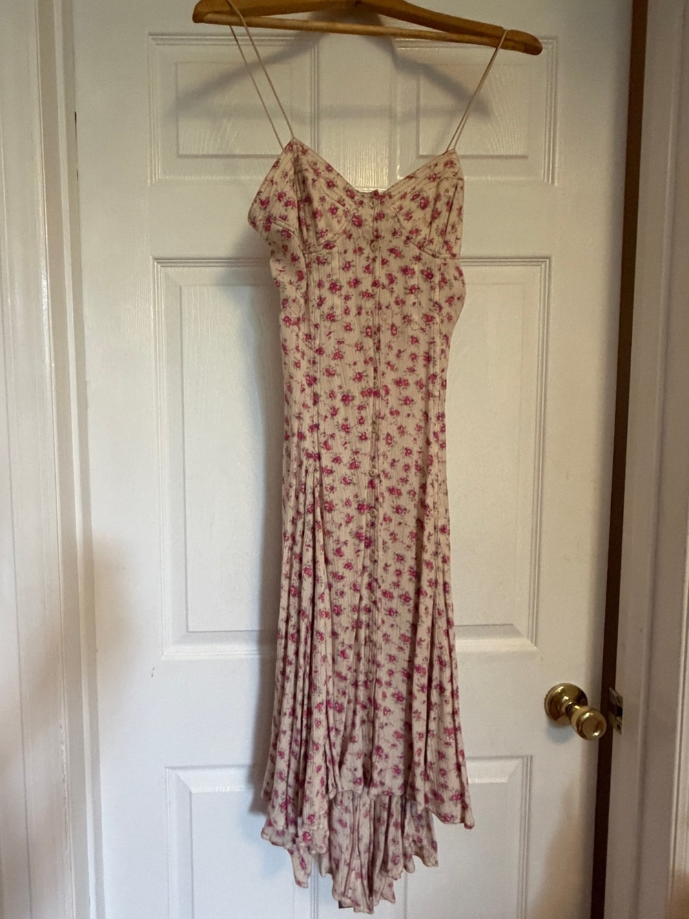 Vintage Free People Cream Floral Slip Dress with Pink Rose Print